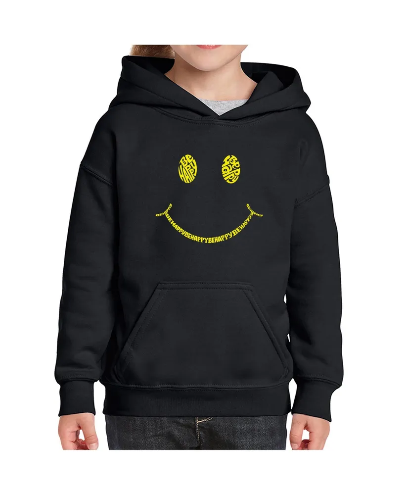 La Pop Art Girls Word Hooded Sweatshirt - Be Happy Smiley Face