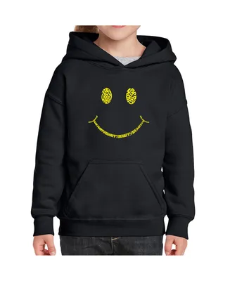 Big Girl's Word Art Hooded Sweatshirt - Be Happy Smiley Face