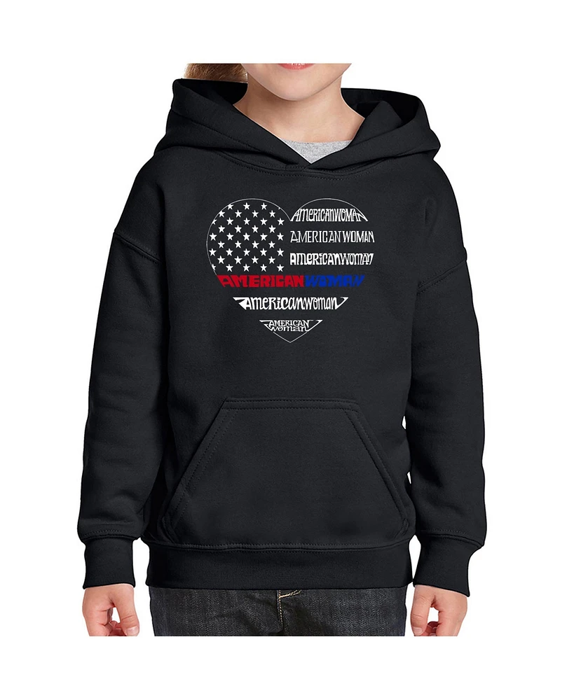 Big Girl's Word Art Hooded Sweatshirt - American Woman