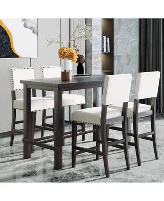 Simplie Fun 5-Piece Counter Height Dining Set, Classic Elegant Table And 4 Chairs In Espresso