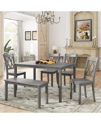 Simplie Fun 6-Piece Wooden Kitchen Table Set, Farmhouse Rustic Dining Table Set With Cross Back 4 Chairs