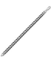 Italian Silver Men's Curb Link Chain Bracelet in Sterling Silver & Black Ruthenium-Plate