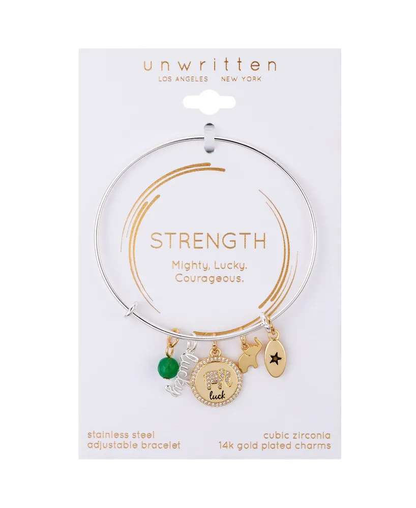 Unwritten Green Aventurine and Cubic Zirconia Elephant Bracelet - Gold Two