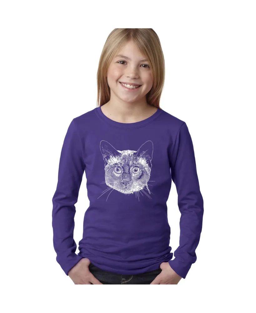 Big Girl's Word Art Long Sleeve T-Shirt - Siamese Cat