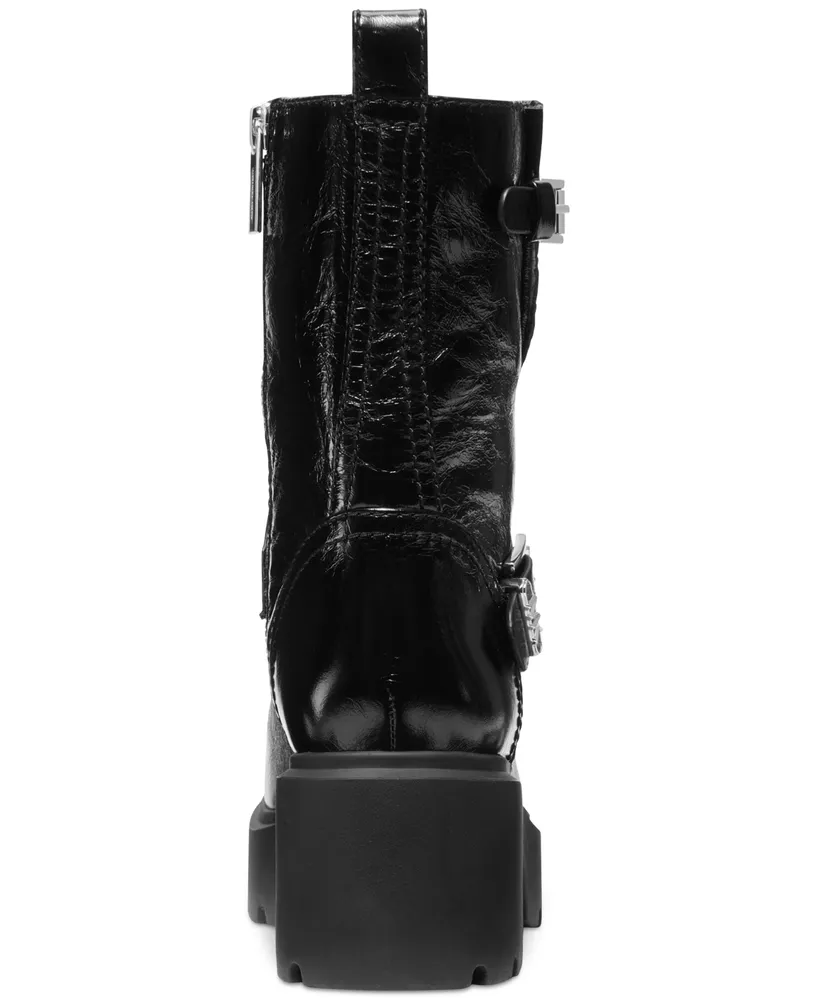 Michael Michael Kors Women's Perry Leather Side-Zip Buckled Platform Moto Booties