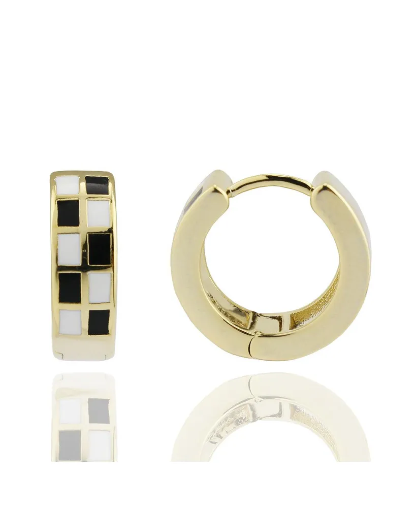 Bay Enamel Small Checker Huggie Earrings