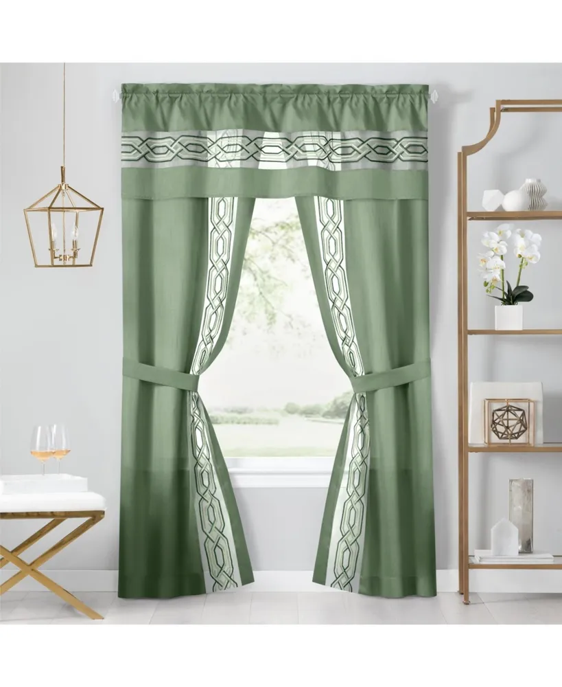 Kate Aurora Pacifico 5 Piece Rod Pocket All In One Attached Semi Sheer Window Curtain Panels & Valance Set