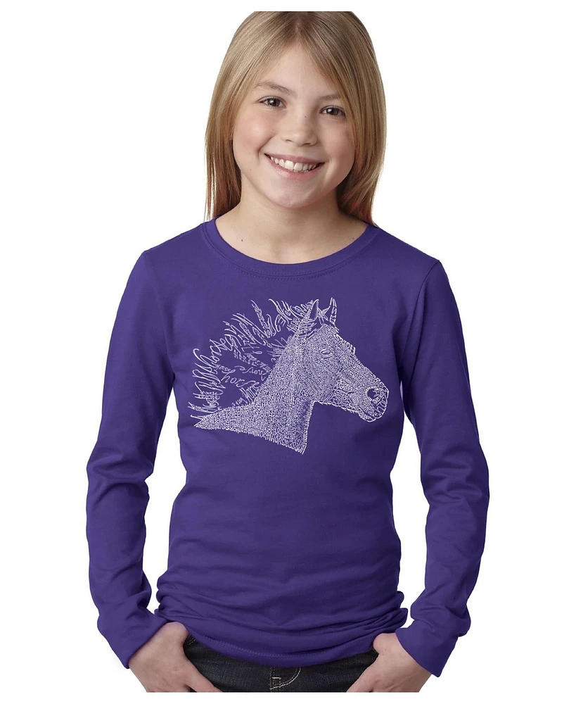 Big Girl's Word Art Long Sleeve T-Shirt - Horse Mane