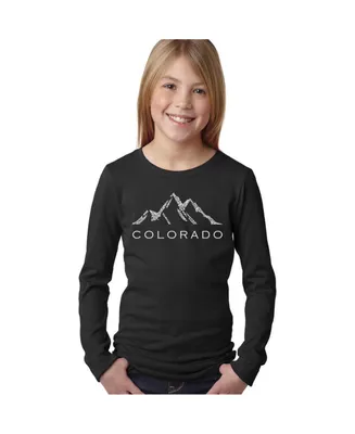 Big Girl's Word Art Long Sleeve T-Shirt - Colorado Ski Towns