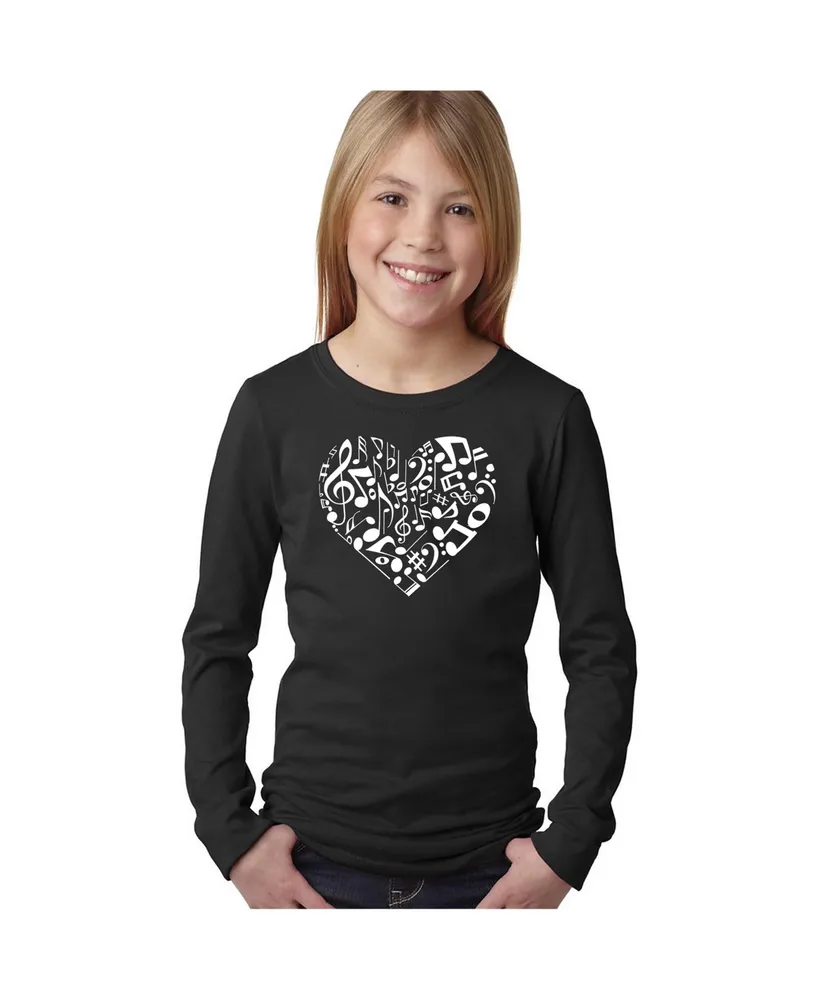 Big Girl's Word Art Long Sleeve T-Shirt - Heart Notes