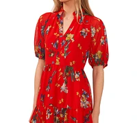 CeCe Women's Floral-Print Short-Sleeve Babydoll Dress