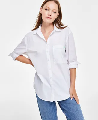 Calvin Klein Jeans Women's Embroidered-Pocket Cotton Boyfriend Shirt