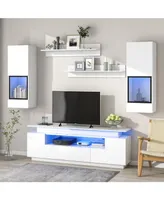 Simplie Fun Stylish Functional Tv Stand, 5 Pieces Floating Tv Stand Set, High Gloss Wall Mounted