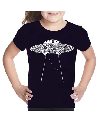 Big Girl's Word Art T-shirt - Flying Saucer Ufo