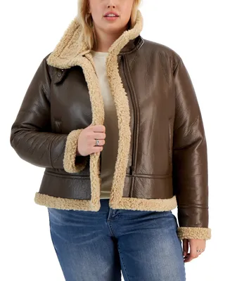 Maralyn & Me Juniors' Plus Faux-Shearling Long-Sleeve Coat, Created for Macy's