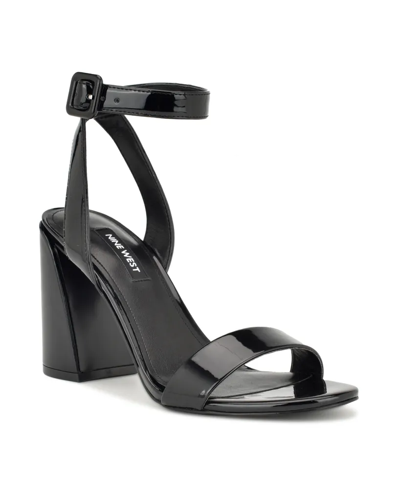 Nine West Women's Realy Almond Toe Block Heel Dress Sandals - Black Patent