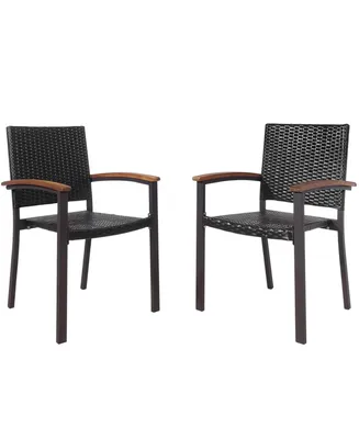 Set of Outdoor Patio Pe Rattan Dining Chairs Armrest Stackable Garden