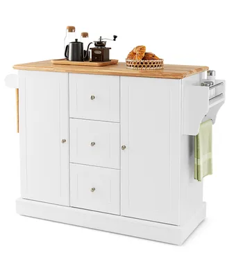 Costway Kitchen Island on Wheels Rolling Utility Cart Drawers Cabinets Spice Rack