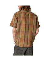 Lucky Brand Men's Linen Madras Plaid Short Sleeves Camp Collar Shirt