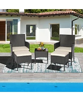 5PCS Patio Rattan Furniture Set Cushioned Sofa Ottoman Armrest Side Table Garden
