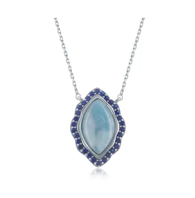 Sterling Silver Marquise Larimar with Sapphire Cz Border Necklace
