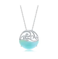 Sterling Silver Round Larimar Waves Necklace