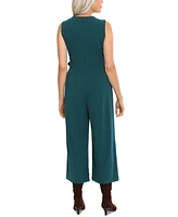 London Times Women's Jewel Neck Belted Cropped Jumpsuit