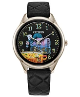 Citizen Eco-Drive Women's Pixar Ratatouille Black Quilted Leather Strap Watch 37mm