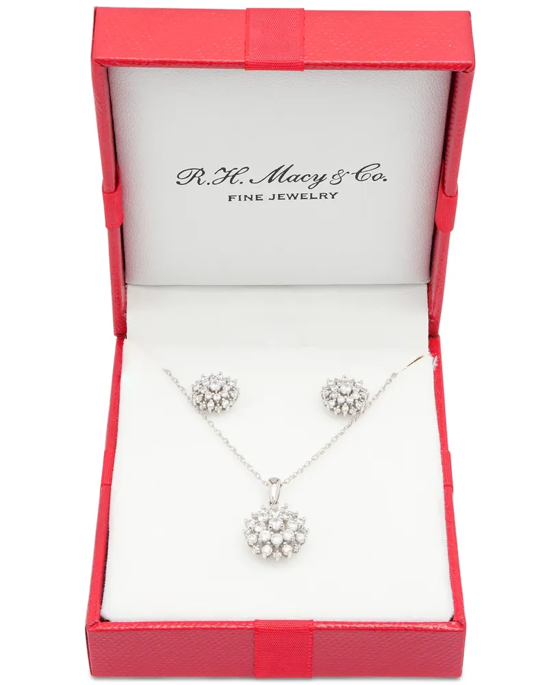 Macy's 2-pc. Diamond Halo Pendant Necklace & Stud Earring Set