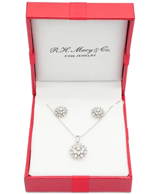 Wrapped in Love 2-Pc. Set Diamond Cluster Pendant Necklace & Matching Stud Earrings (1 ct. t.w.) in 14k White Gold, Created for Macy's