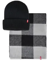 Levi's Men's Waffle Beanie & Woven Plaid Scarf Set