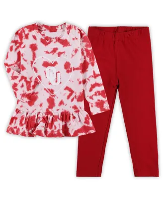 Girls Infant Wes & Willy Crimson Oklahoma Sooners Tie-Dye Ruffle Raglan Long Sleeve T-shirt and Leggings Set