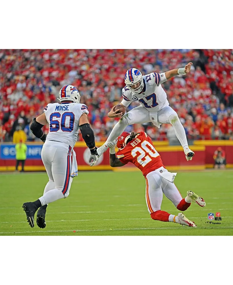 Josh Allen Buffalo Bills Unsigned Hurdles Over a Chiefs Defender Photograph