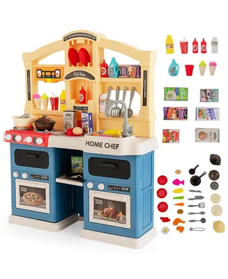 Costway Kids Play Kitchen Set 69PC Playset Toys W/ Realistic Lights & Sounds