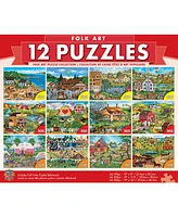 Masterpieces Folk Art Jigsaw Puzzle Collection - 12 Pack for Adults