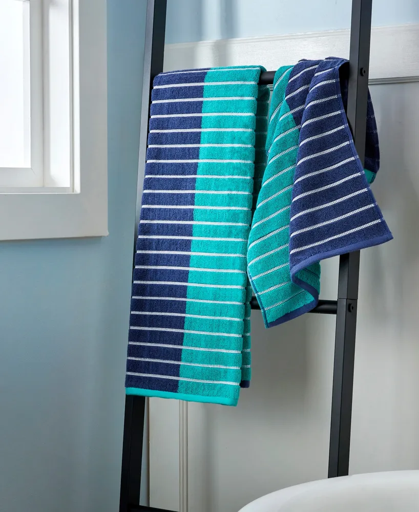 Skl Home Color Block Stripes Cotton Bath Towel, 50" x 27"