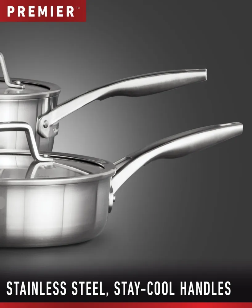 Calphalon Premier Stainless Steel Cookware, 3.5-Quart Sauce Pan with Pour and Strain Cover
