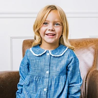 Hope & Henry Little Girls Long Sleeve Tiered Button Front Peter Pan Collar Dress