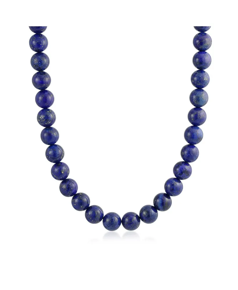 Plain Simple Classic Western Jewelry Dark Blue Lapis Lazuli Round 10MM Bead Strand Necklace For Women Silver Plated Clasp 18 Inch