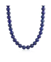 Bling Jewelry Plain Simple Classic Dark Blue Natural Lapis Lazuli Round 10MM Bead Strand Necklace For Women Silver Plated Clasp Inch