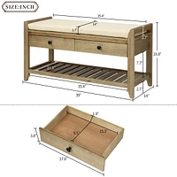 Shoe Rack With Cushioned Seat And Drawers
