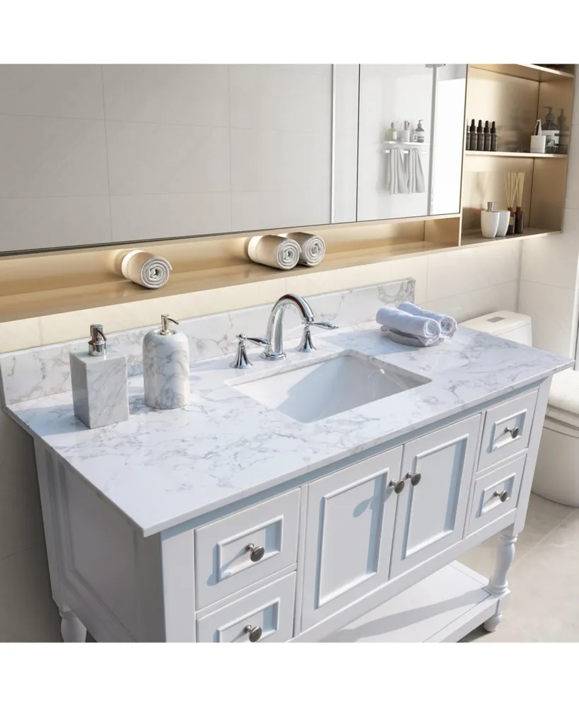 Simplie Fun 43 X 22 Bathroom Stone Vanity Top Engineered Stone Carrara Marble