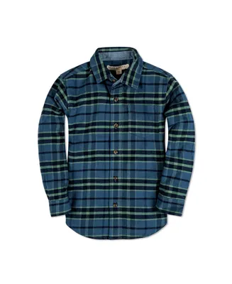 Hope & Henry Boys Organic Long Sleeve Flannel Button Down Shirt with Elbow Patches