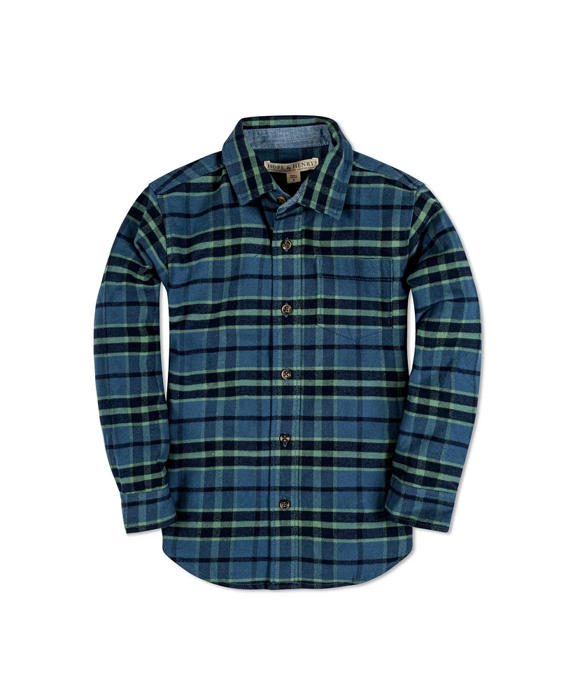 Hope & Henry Boys Organic Long Sleeve Flannel Button Down Shirt with Elbow Patches