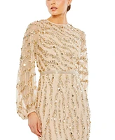 Women's Embellished High Neck Puff Sleeve Trumpet Gown