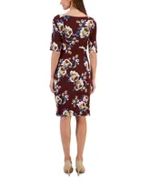 Connected Petite Printed Faux-Wrap Sheath Dress