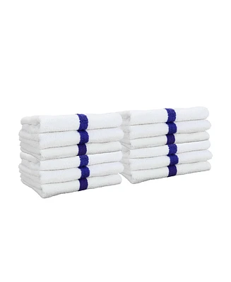 Power Gym Hand Towels (12 Pack), 16x27, White with Colored Stripe, 100% Ring-Spun Cotton