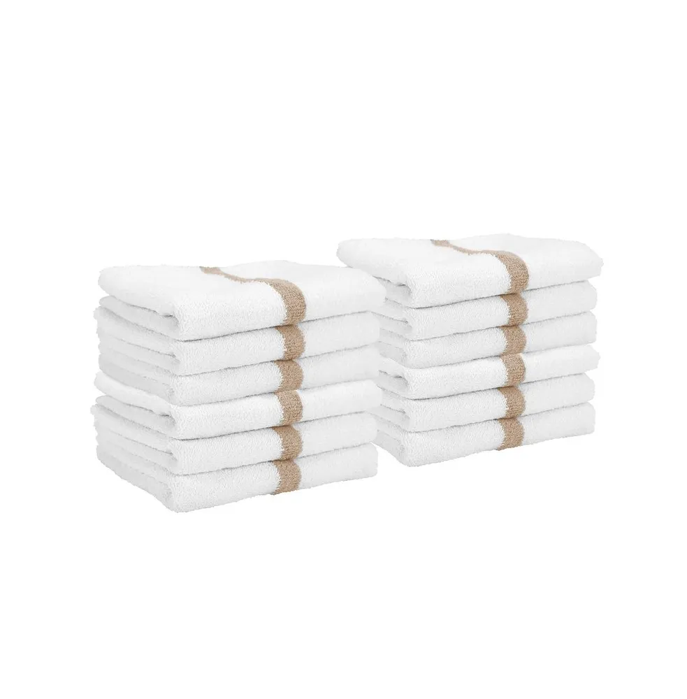 Power Gym Hand Towels (12 Pack), 16x27, White with Colored Stripe, 100% Ring-Spun Cotton