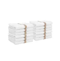 Power Gym Hand Towels (12 Pack), 16x27, White with Colored Stripe, 100% Ring-Spun Cotton