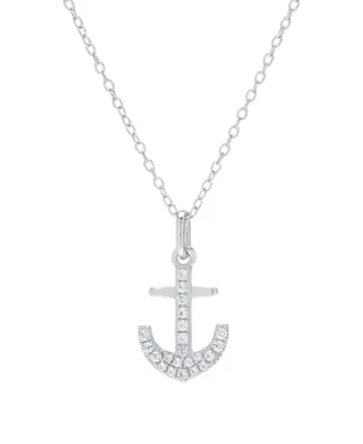 Lab-Grown White Sapphire Anchor 18" Pendant Necklace (1/5 ct. t.w.) in Sterling Silver